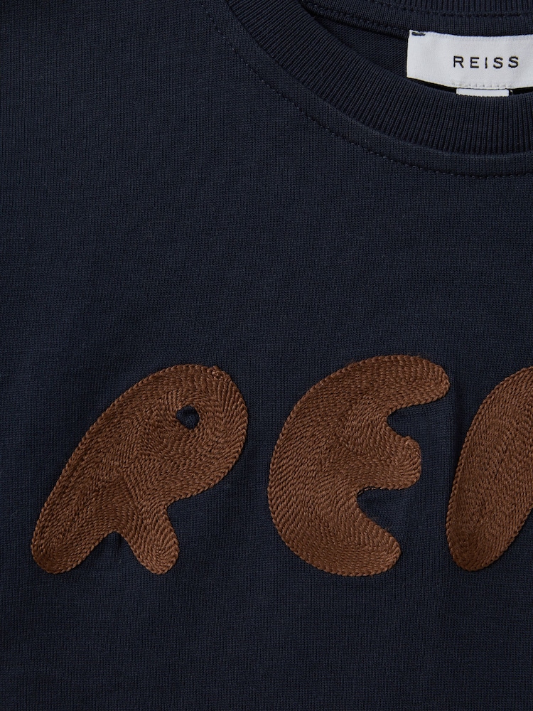 Reiss Navy Sands 13-14 yrs Cotton Crew Neck Motif T-Shirt - Image 4 of 4