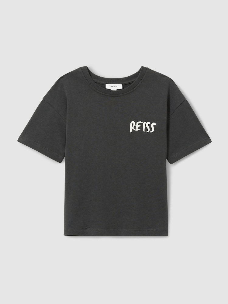 Reiss Washed Black Abbott 13-14 yrs Cotton-Jersey Logo-Print T-shirt - Image 1 of 4