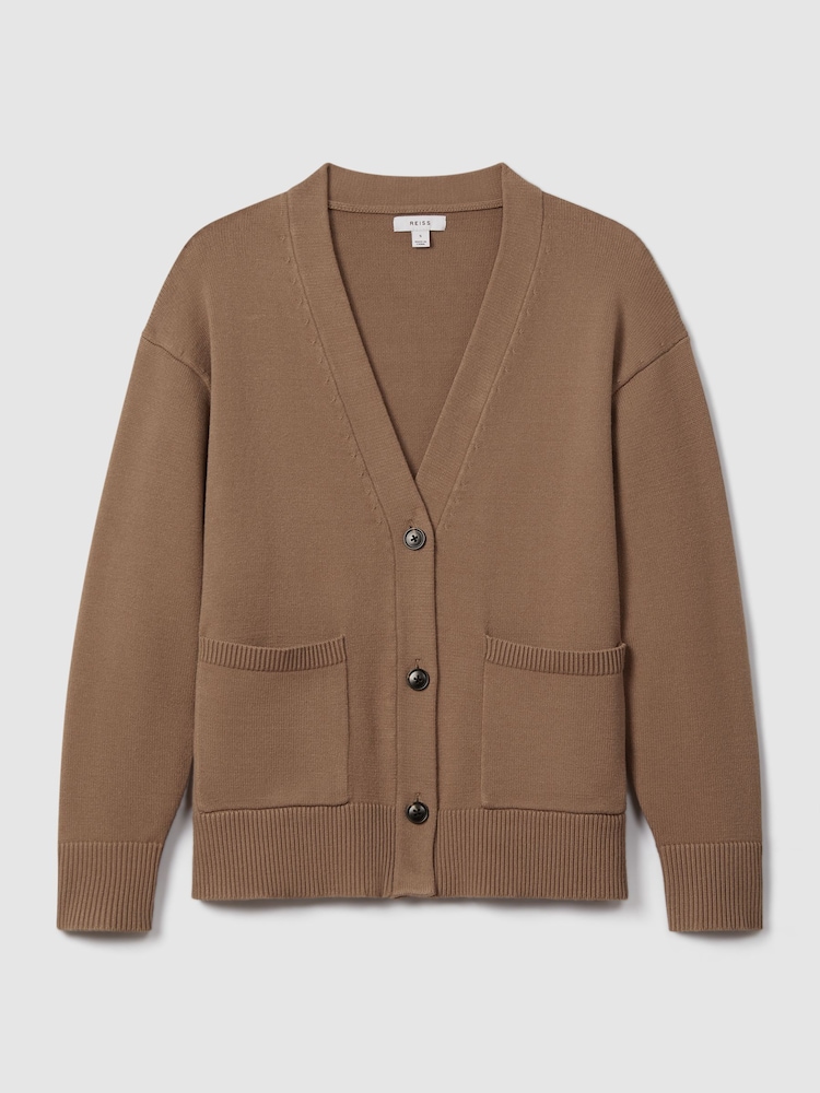 Reiss Mink Harper Chunky Knitted Cardigan - Image 2 of 6