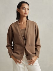 Reiss Mink Harper Chunky Knitted Cardigan - Image 4 of 6