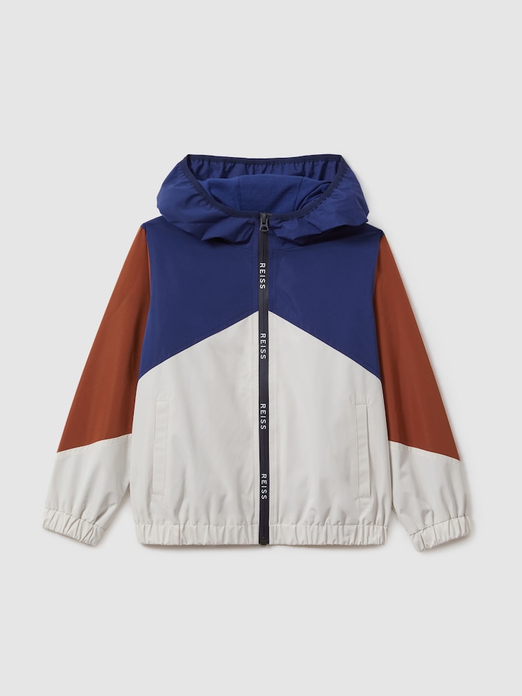 Reiss Stone/Blue/Tobacco Bates 13-14 yrs Colourblock Hooded Mac - Image 1 of 3
