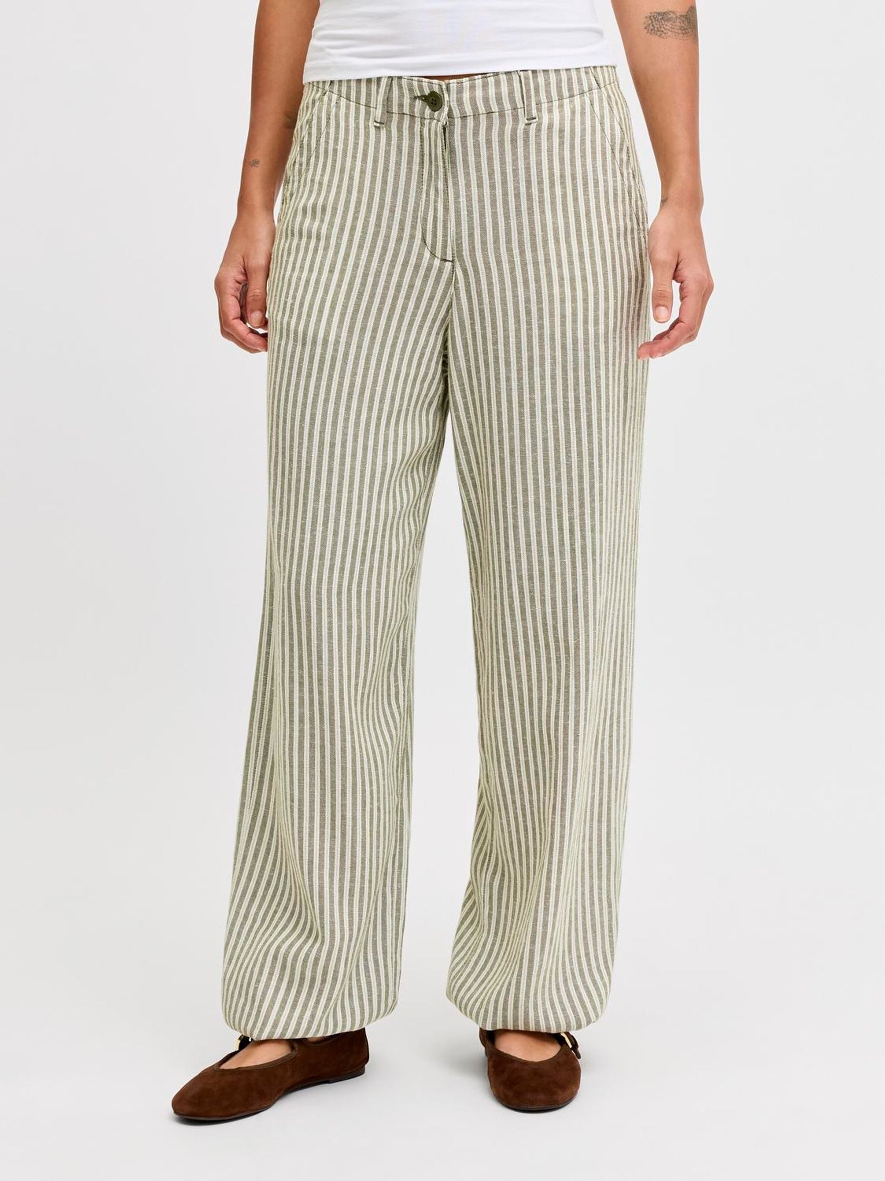 Buy JJXX Green Stripe Linen Trousers from Next USA
