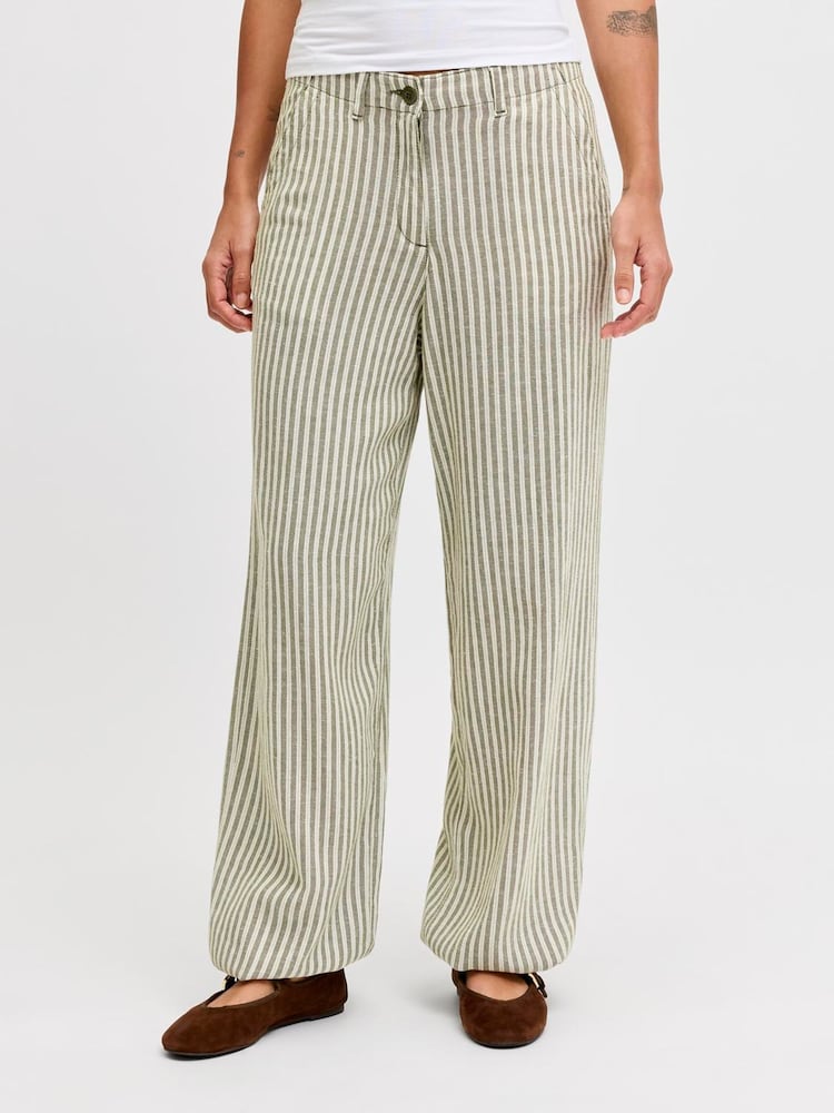 JJXX Green Stripe Linen Trousers - Image 1 of 7 JJXX Green Stripe Linen Trousers - Image 1 of 7