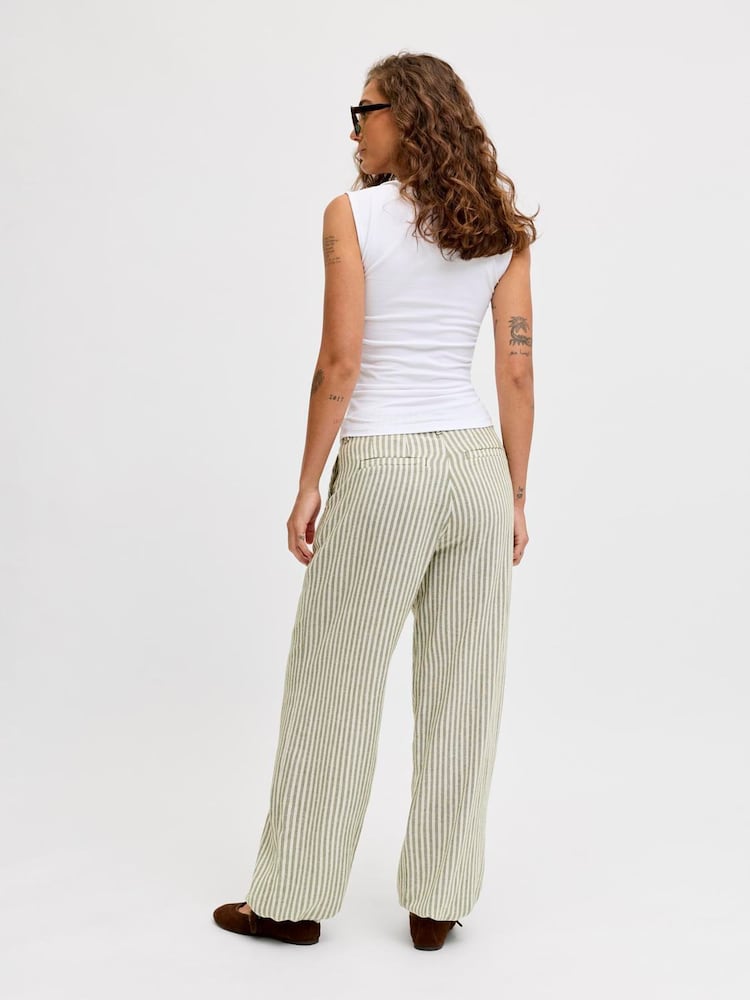 JJXX Green Stripe Linen Trousers - Image 2 of 7 JJXX Green Stripe Linen Trousers - Image 2 of 7