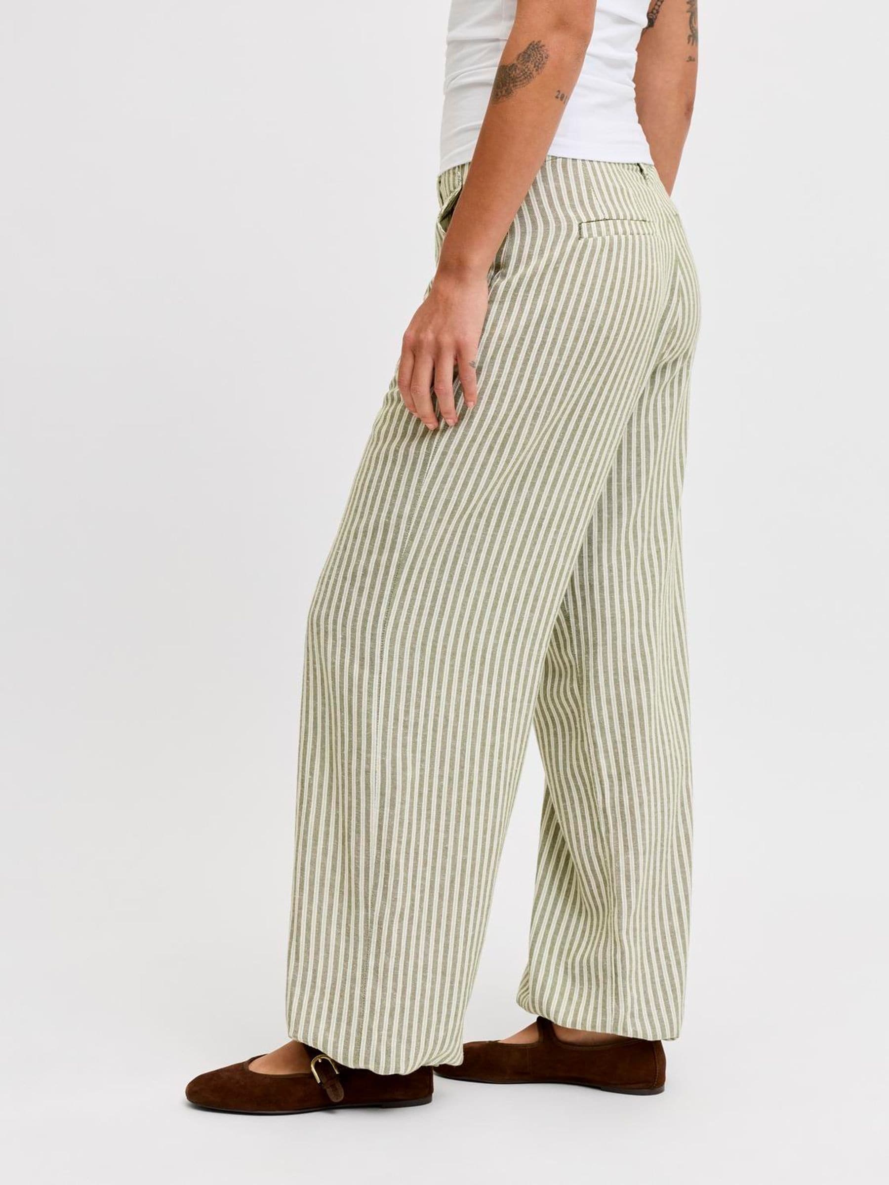 Buy JJXX Green Stripe Linen Trousers from Next USA