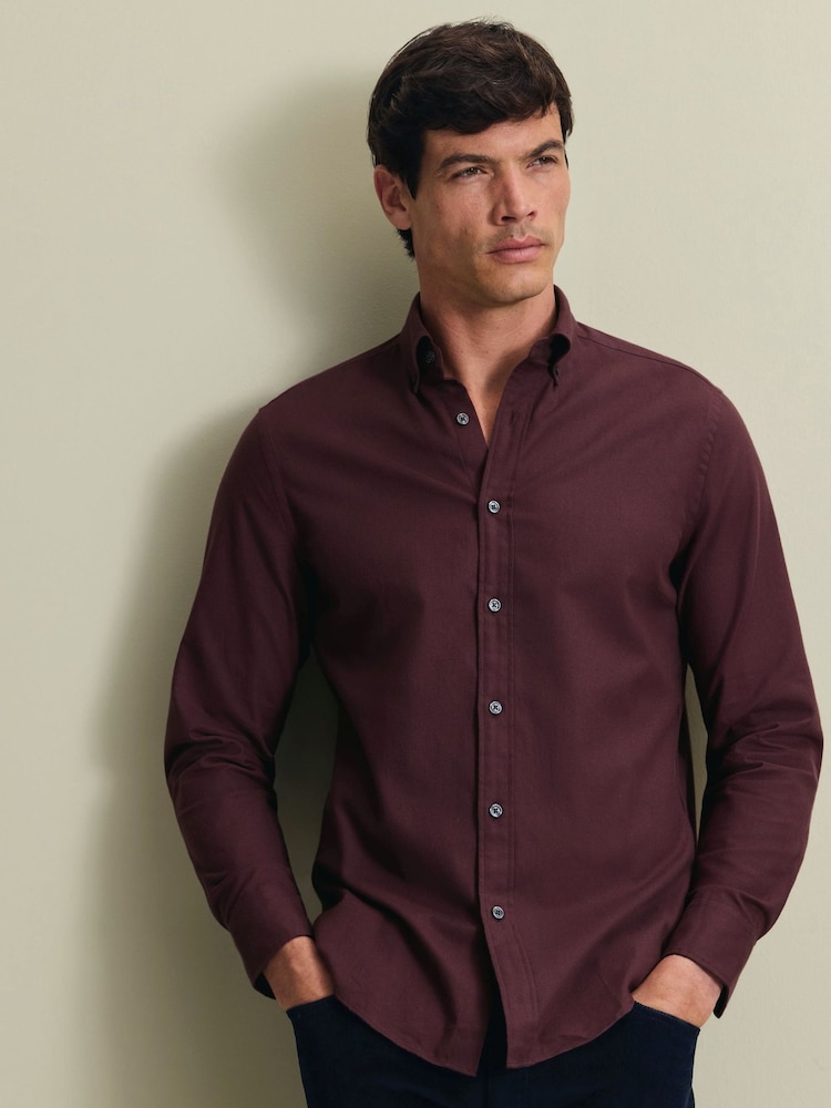 Қызыл - Slim Fit - Charles Tyrwhitt қылқаламмен қапталған фланель жейде - 6суретінің 1 суреті