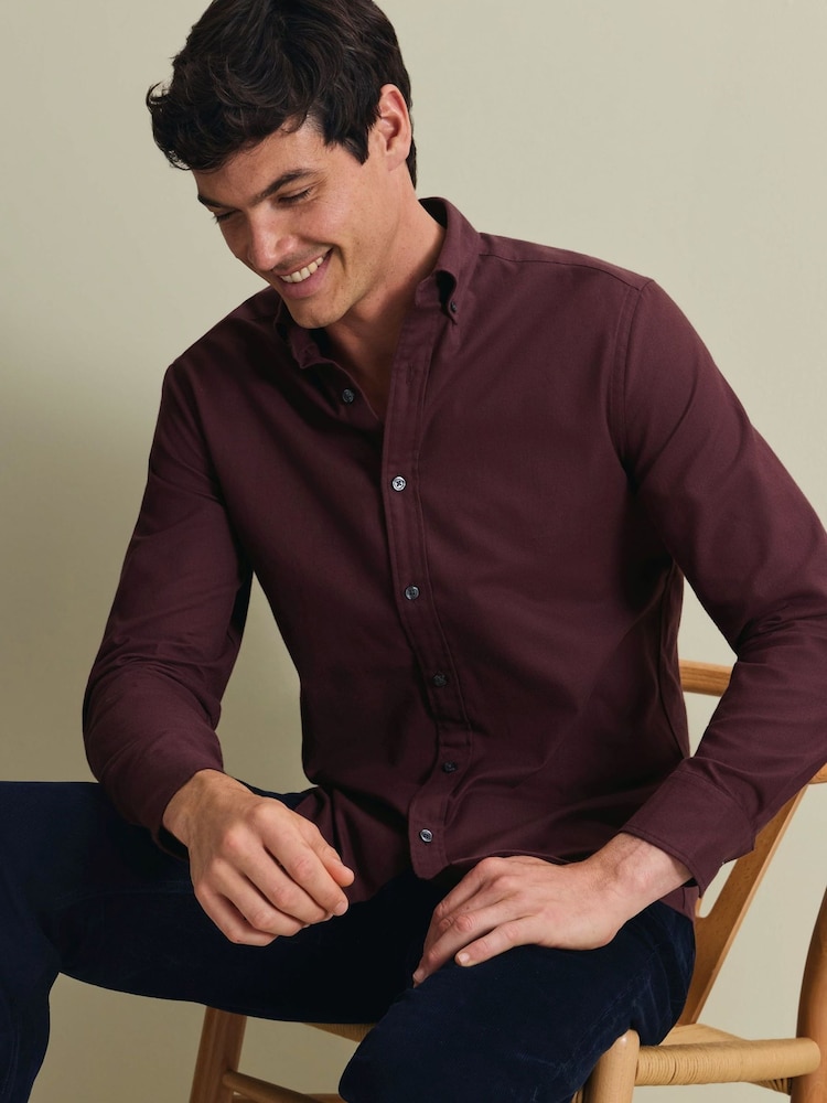Қызыл - Slim Fit - Charles Tyrwhitt қылқаламмен қапталған фланель жейде - 6суретінің 2 суреті