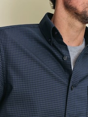 Tumši zils - Charles Tyrwhitt dzintara krāsas liela izmēra rūtainais negludināmais tvīla pieguļošais krekls - Attēls 4 no 6