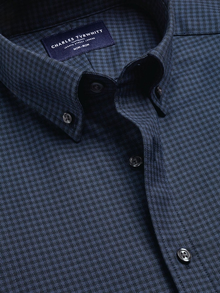 Tumši zils - Charles Tyrwhitt dzintara krāsas liela izmēra rūtainais negludināmais tvīla pieguļošais krekls - Attēls 6 no 6