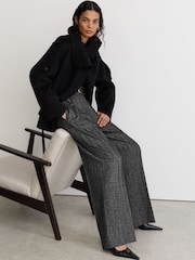Reiss Dark Grey Camila Petite Wool-Silk Herringbone Wide-Leg Trousers - Image 6 of 9