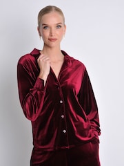 Burgs Womens Red Ivybridge Velvet Oversized Printed Shirt - Image 1 of 5