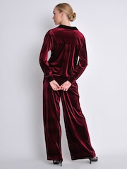 Burgs Womens Red Ivybridge Velvet Oversized Printed Shirt - Image 2 of 5