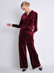 Burgs Womens Red Ivybridge Velvet Oversized Printed Shirt - Image 3 of 5