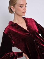 Burgs Womens Red Ivybridge Velvet Oversized Printed Shirt - Image 4 of 5