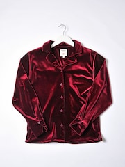 Burgs Womens Red Ivybridge Velvet Oversized Printed Shirt - Image 5 of 5
