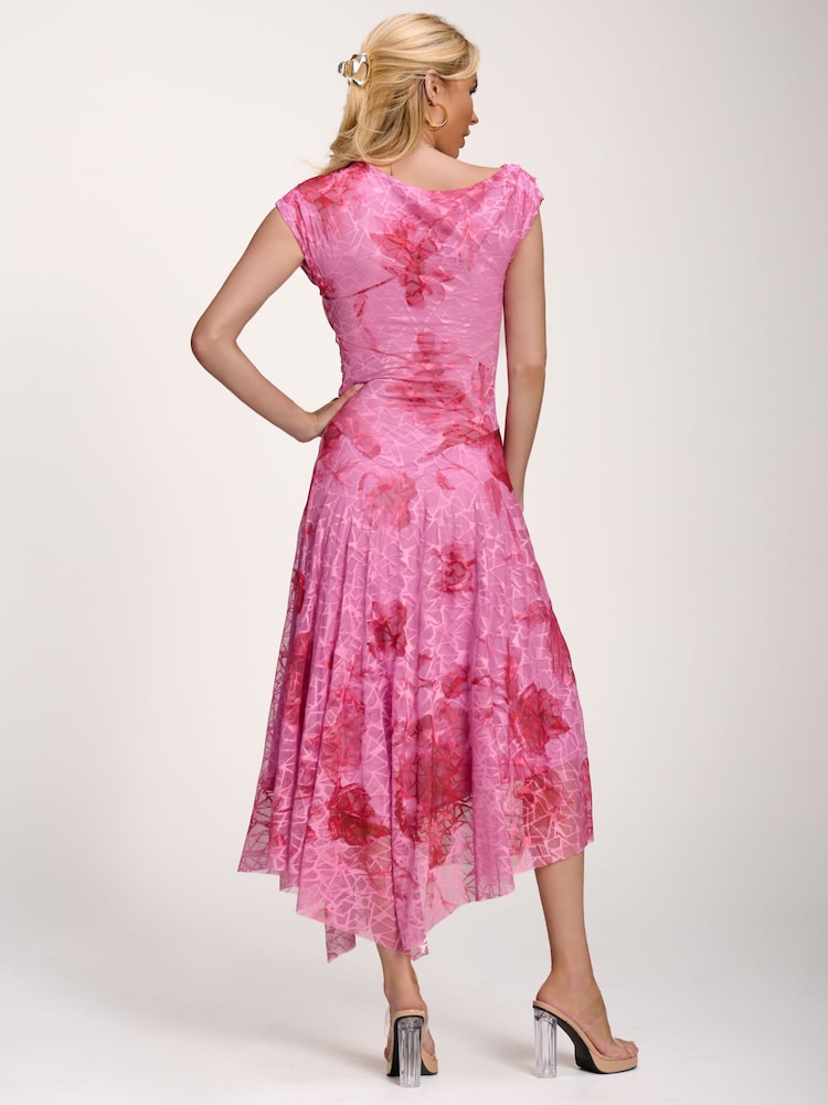 Jolie Moi Pink Asymmetric Draped Print Lace Maxi Dress - Image 2 of 6