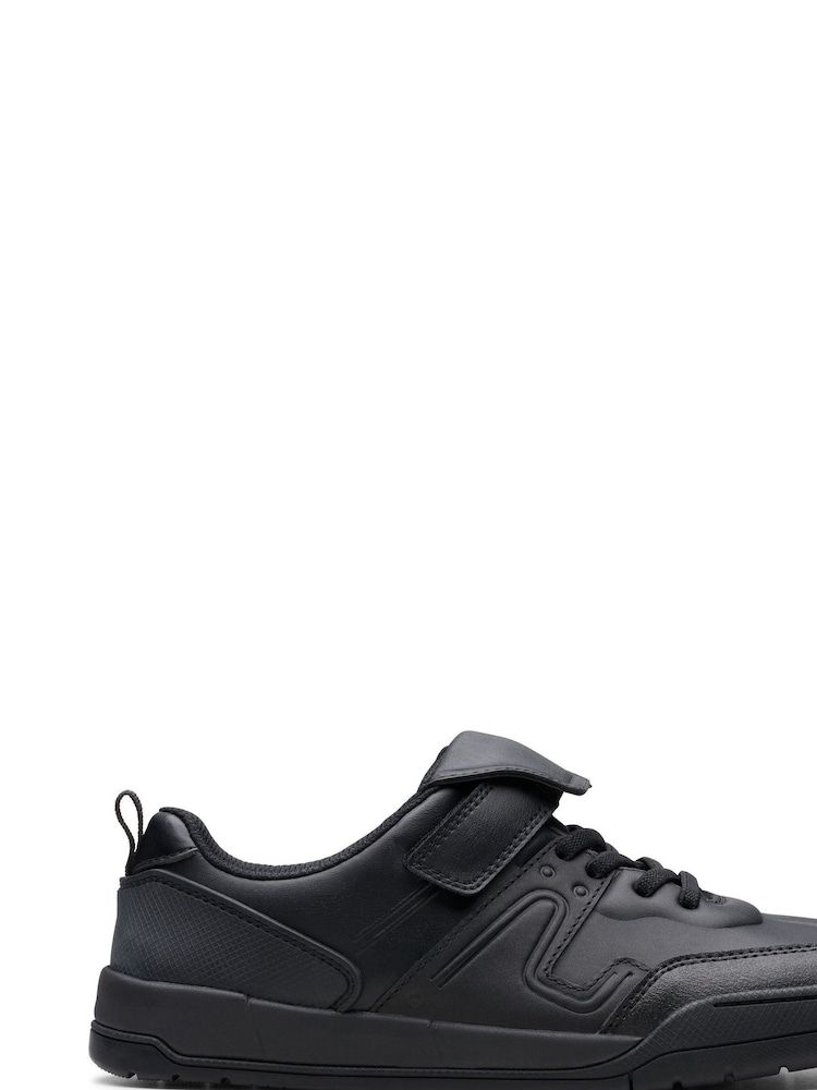 Clarks Black Wide Fit (G) Leather Laser Track Shoes - Image 1 of 8