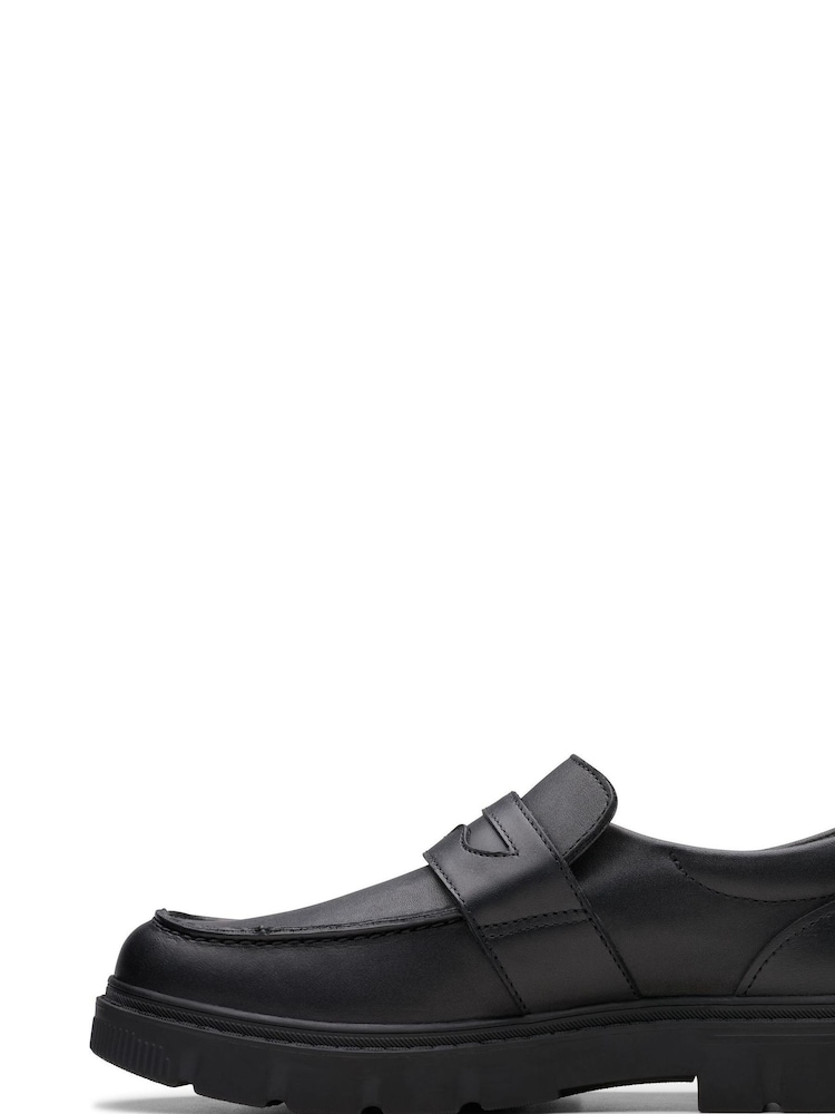 Clarks Black Wide Fit (E) Leather Lorcam Craft Shoes - Image 2 of 8
