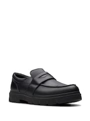 Clarks Black Wide Fit (E) Leather Lorcam Craft Shoes - Image 3 of 8