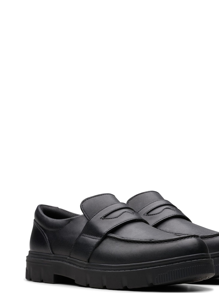 Clarks Black Wide Fit (E) Leather Lorcam Craft Shoes - Image 4 of 8