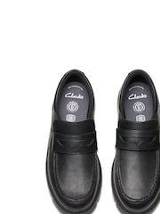 Clarks Black Wide Fit (E) Leather Lorcam Craft Shoes - Image 6 of 8