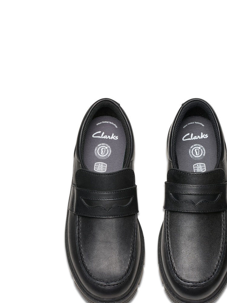 Clarks Black Wide Fit (E) Leather Lorcam Craft Shoes - Image 6 of 8