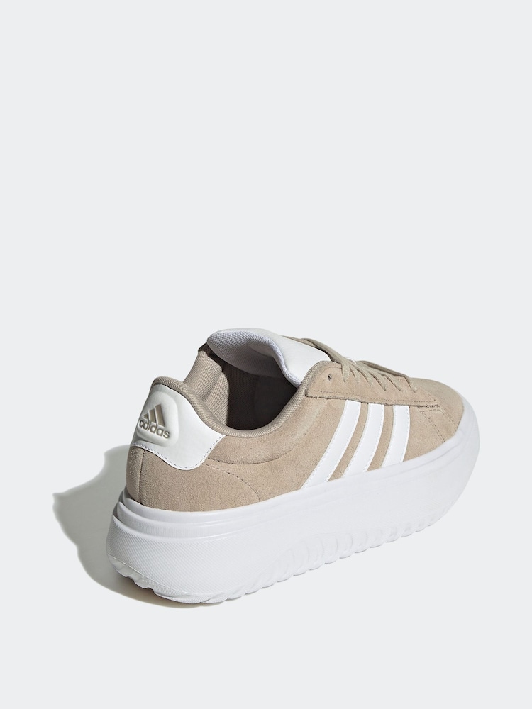 adidas Brown Grand Court Platform Suede Trainers - Image 2 of 9