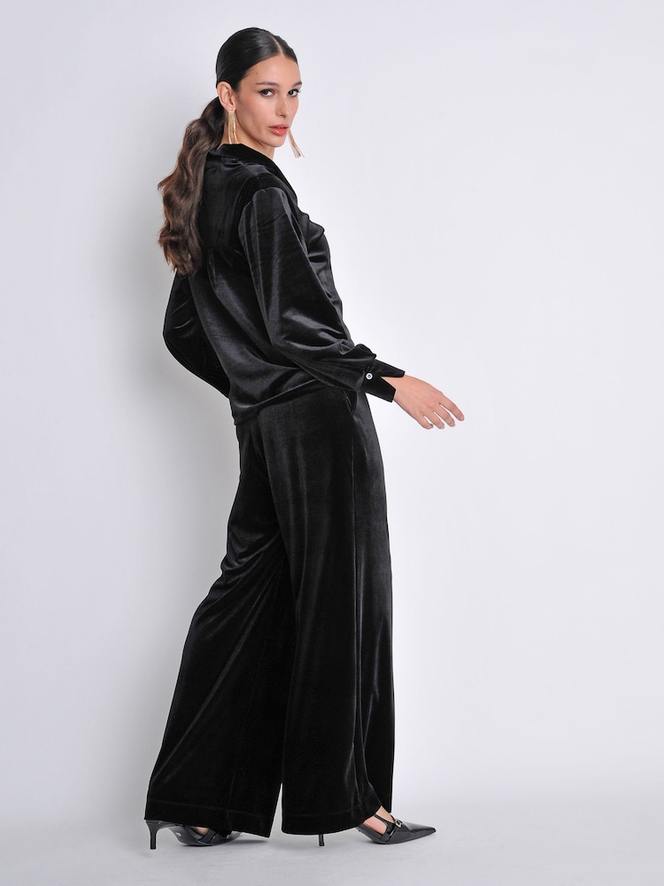 Burgs Womens Velvet Oversized Printed Black Shirt - Image 2 of 5