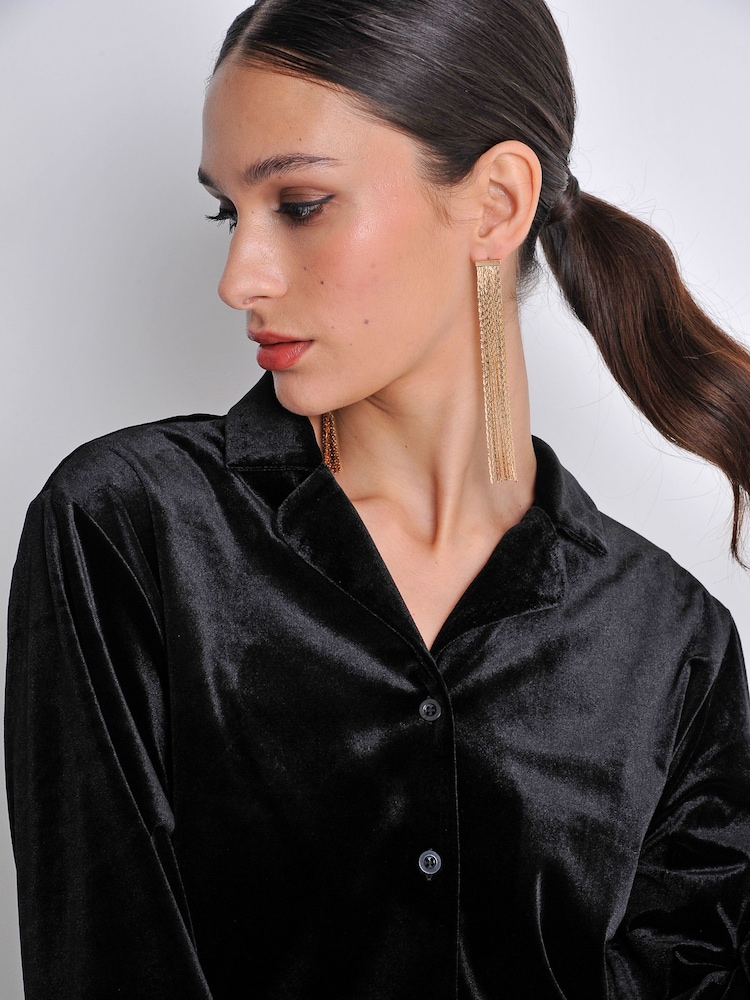 Burgs Womens Velvet Oversized Printed Black Shirt - Image 4 of 5