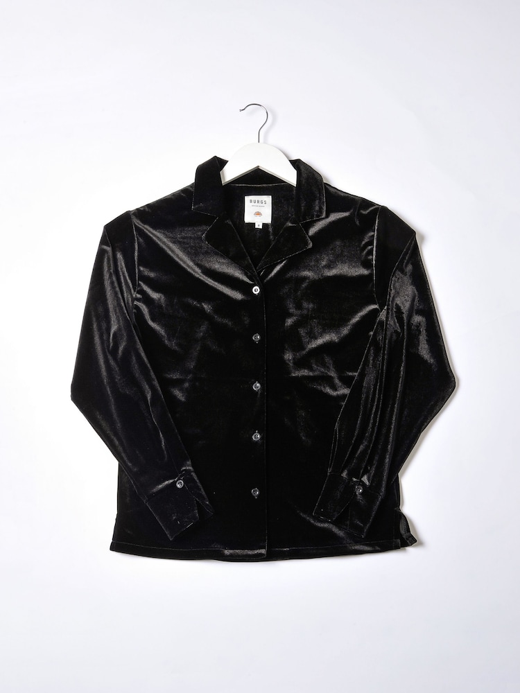 Burgs Womens Velvet Oversized Printed Black Shirt - Image 5 of 5
