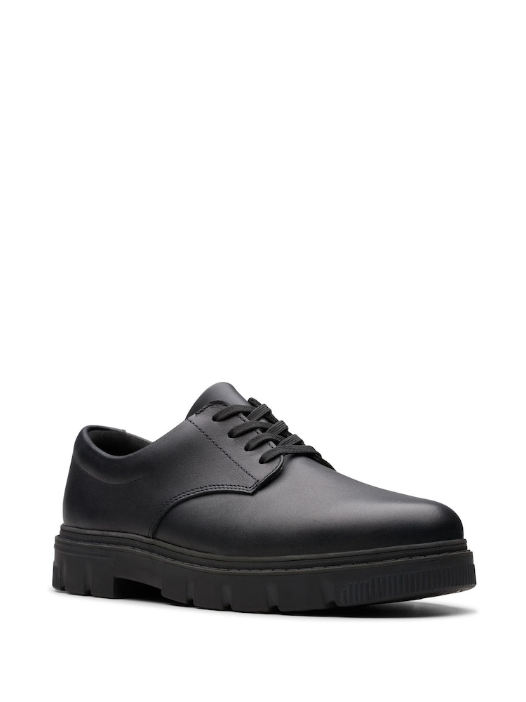 Clarks Black Wide Fit (G) Leather Lorcam Loop Shoes - Image 3 of 7