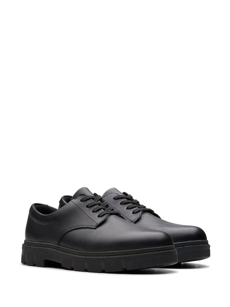 Clarks Black Wide Fit (G) Leather Lorcam Loop Shoes - Image 4 of 7