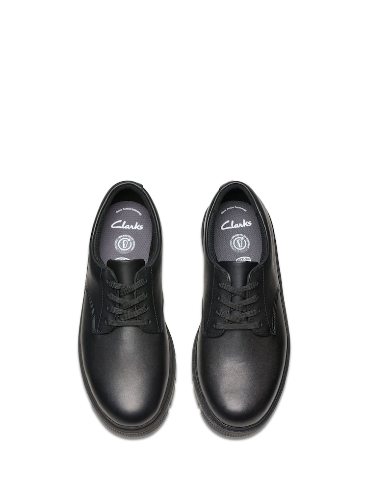 Clarks Black Wide Fit (G) Leather Lorcam Loop Shoes - Image 5 of 7
