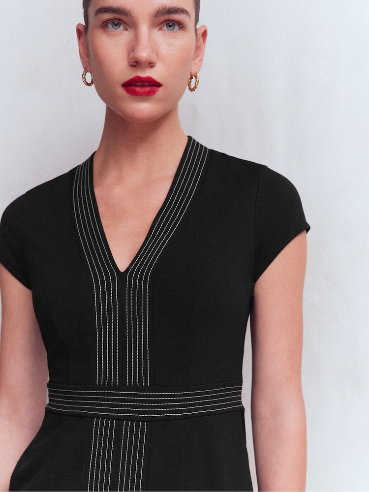 Boden Black Topstitch Ponte Dress - Image 2 of 5 Boden Black Topstitch Ponte Dress - Image 2 of 5