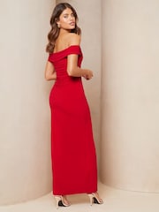 Красный - Платье макси со спущенными плечами и сборками спереди Lipsy - Image 2 of 4