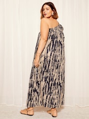 Curves Like These Navy Blue Print One Shoulder Maxi Dress - Image 2 of 4