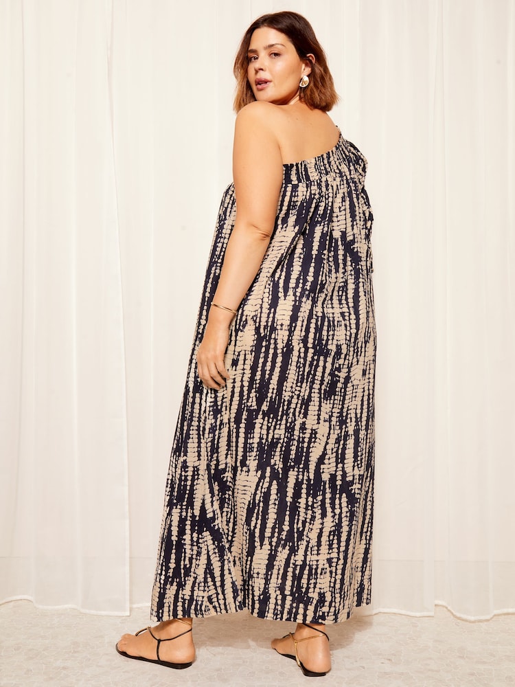 Curves Like These Navy Blue Print One Shoulder Maxi Dress - Image 2 of 4