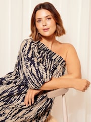 Curves Like These Navy Blue Print One Shoulder Maxi Dress - Image 3 of 4