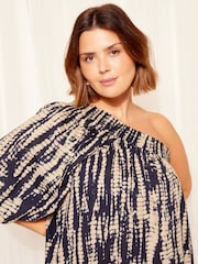 Curves Like These Navy Blue Print One Shoulder Maxi Dress - Image 4 of 4
