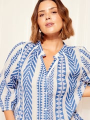 Curves Like These Blue Grandad Collar Tier Smock Dress - Image 4 of 4