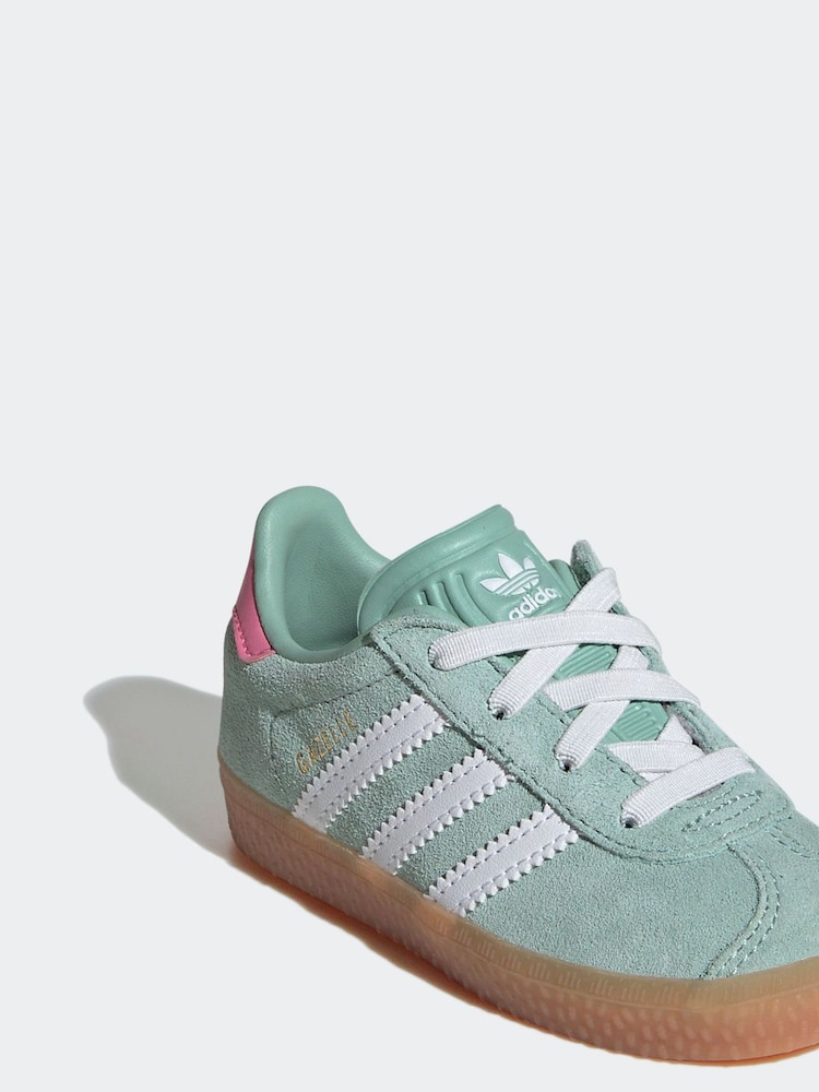 Adidas Originals Light Green Gazelle Infant Kids Trainers - Image 8 of 12