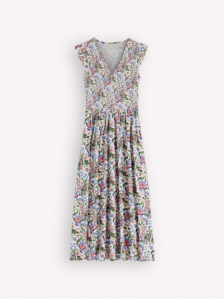 Boden Green Smocked Jersey Midi Dress - Image 5 of 5 Boden Green Smocked Jersey Midi Dress - Image 5 of 5