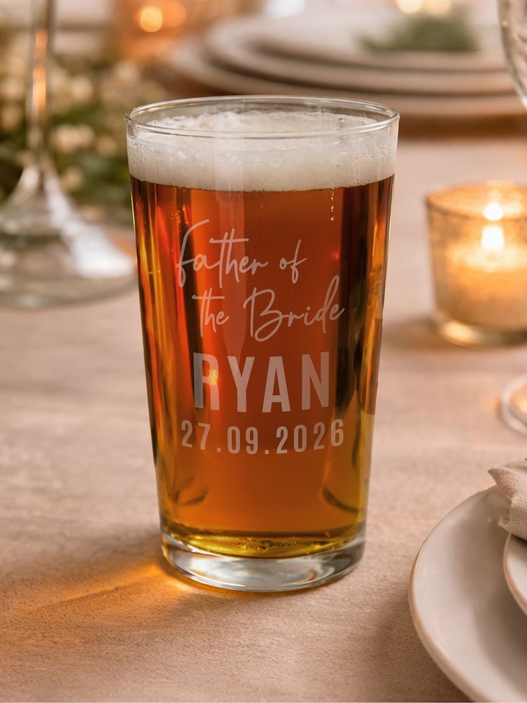 Personalised Father of the Bride Elegant Pint Glass by PMC - Image 1 of 1 Personalised Father of the Bride Elegant Pint Glass by PMC - Image 1 of 1