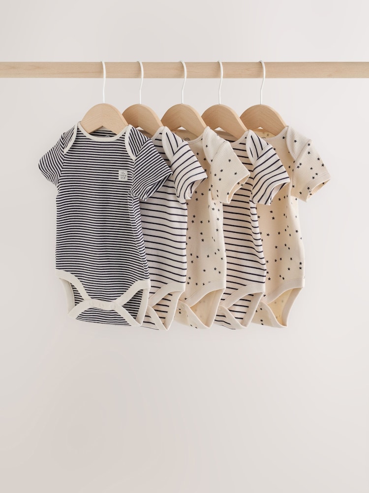 Neutral Waffle Short Sleeve Bodysuits 5 Pack - Image 1 of 11