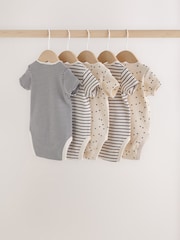 Neutral Waffle Short Sleeve Bodysuits 5 Pack - Image 2 of 11