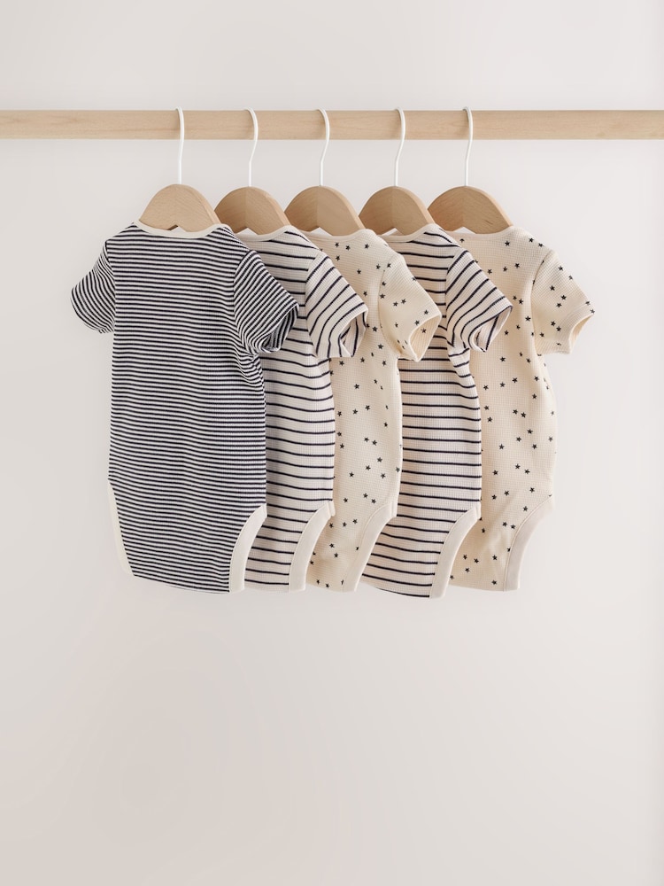 Neutral Waffle Short Sleeve Bodysuits 5 Pack - Image 2 of 11