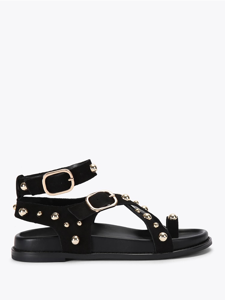 Steve Madden Black Linear Suede Sandals - Image 1 of 4