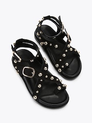 Steve Madden Black Linear Suede Sandals - Image 2 of 4