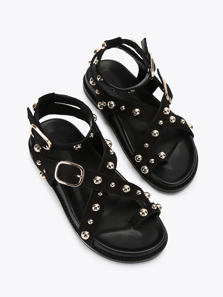 Steve Madden Black Linear Suede Sandals - Image 2 of 4