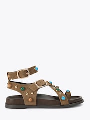 Steve Madden Brown Linear Brown Suede Sandals - Image 1 of 4